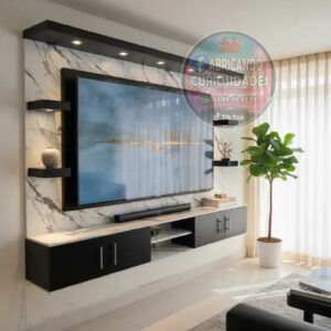 Centro de entretenimiento con repisas Calacata-negro para pantallas de hasta 75"